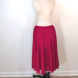 VTG sheer polyester, drop waist, slip on, mid calf flouncy dance skirt. 18.